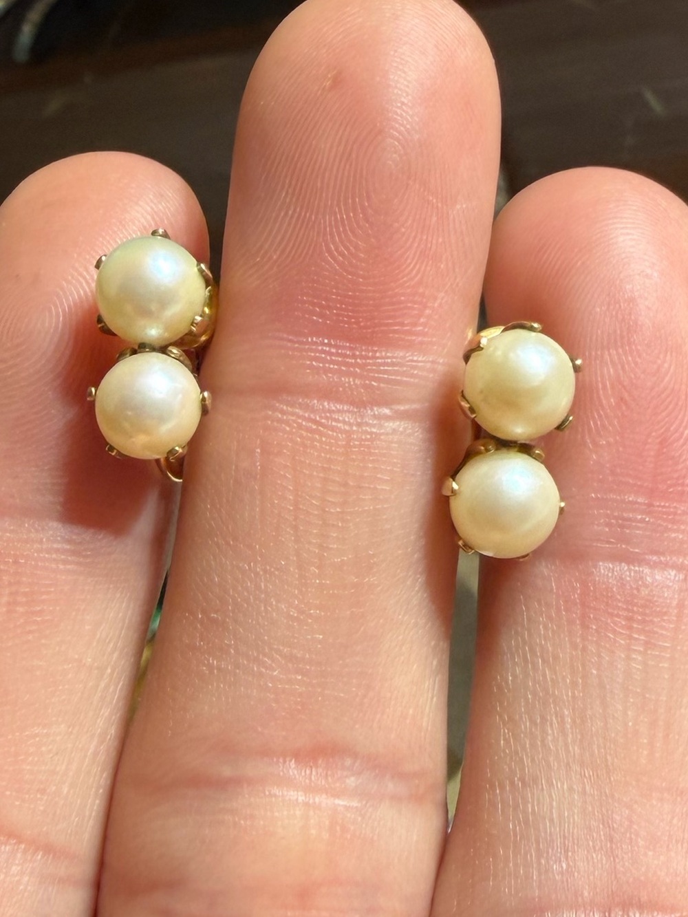 VINTAGE 1/20 12K GOLD FILLED DOUBLE PEARL SCREW BACK EARRINGS